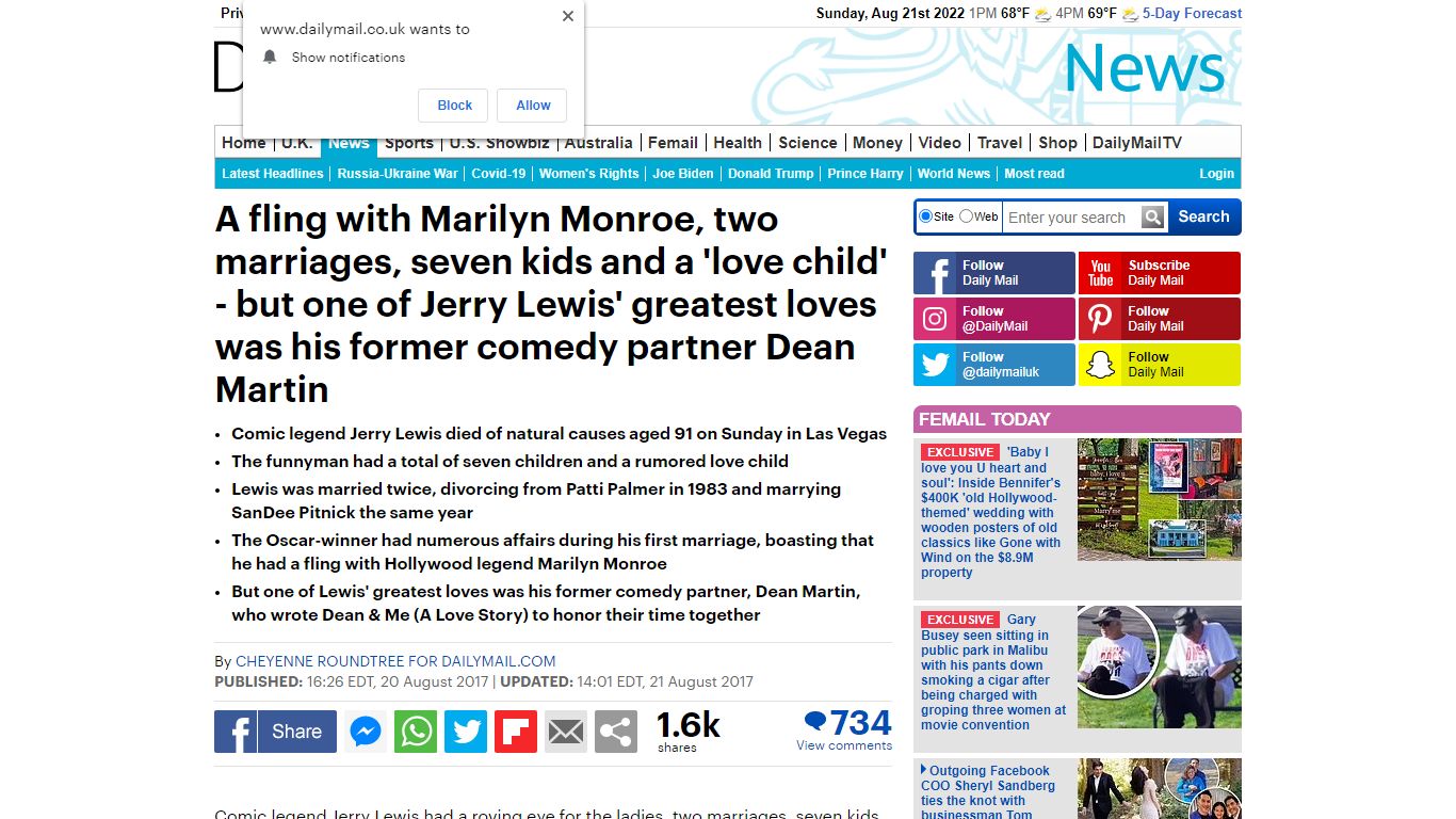 Details of Jerry Lewis' personal life and affairs | Daily Mail Online